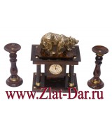 Подарочные каминные часы из обсидиана МЕДВЕДЬ. Арт:047НЧ008