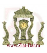 Подарочные часы из змеевика КОРОНА с подсвечниками Златоуст Арт:0722417